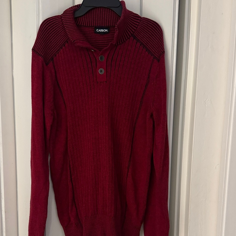 Carbon Burgundy Ribbed Shawl-Collar Button Pullover